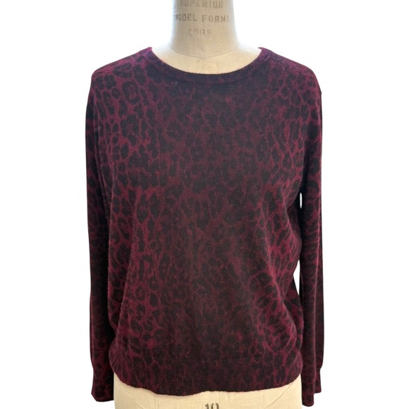 Nili Lotan Leopard Print Sweater 100% Cashmere Knit Size M Deep Red Black - Picture 1 of 11